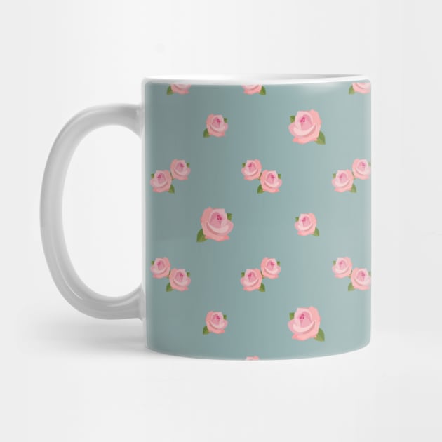 Pink Roses Pattern on Teal by NataliePaskell